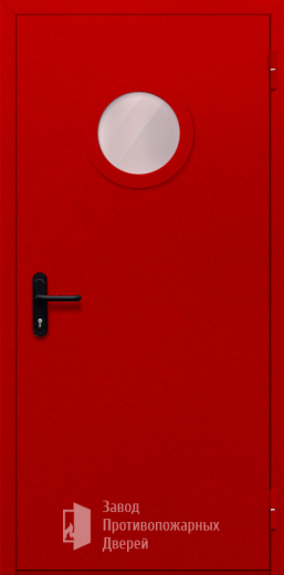 Фото двери «Однопольная с круглым стеклом (красная)» в Долгопрудному