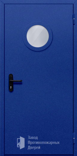 Фото двери «Однопольная с круглым стеклом (синяя)» в Долгопрудному