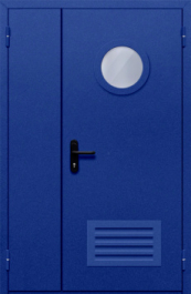 Фото двери «Полуторная с круглым стеклом и решеткой (синяя)» в Долгопрудному
