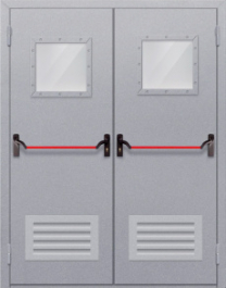 Фото двери «Двупольная со стеклопакетом и решеткой (антипаника)» в Долгопрудному